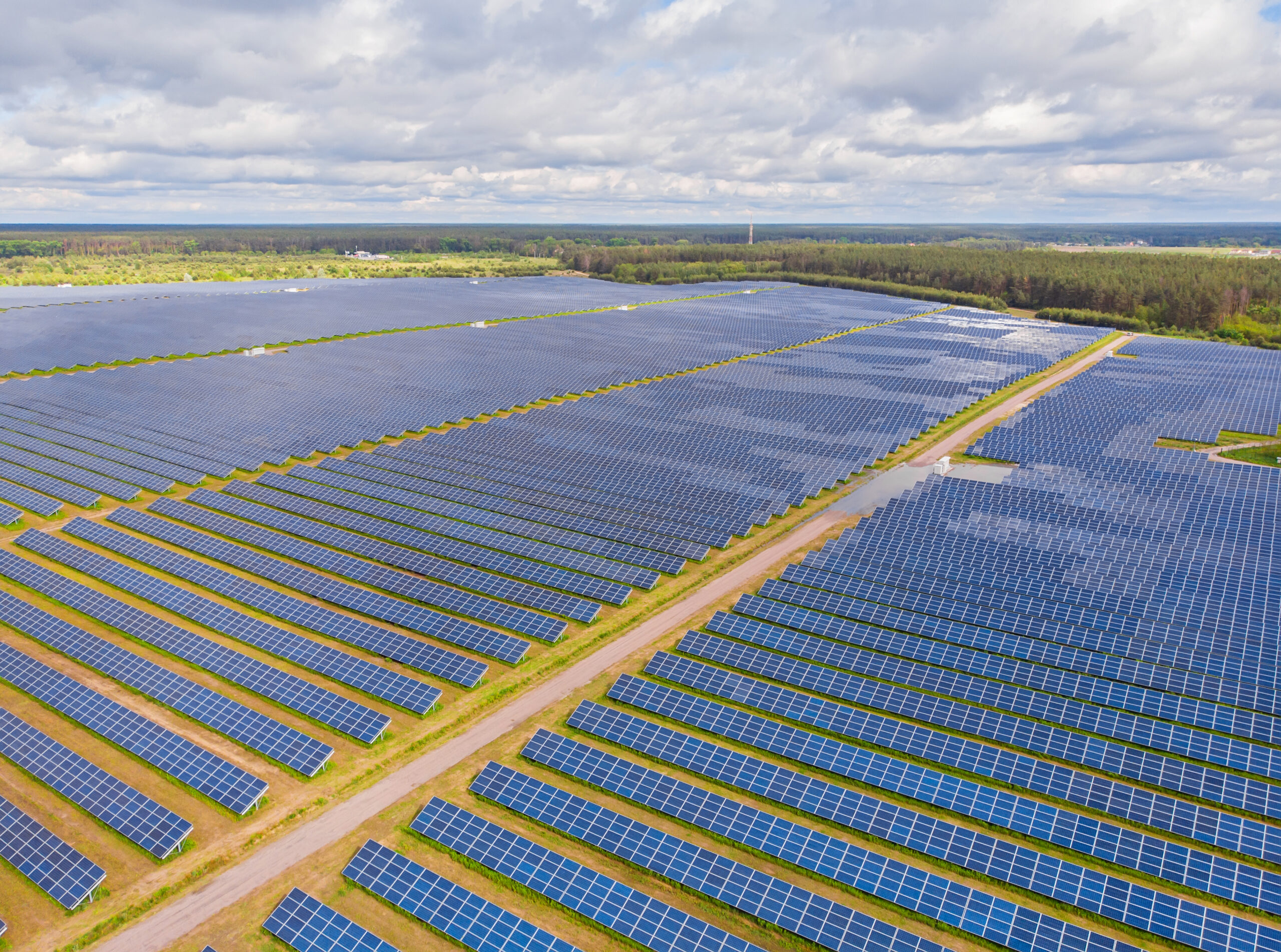 Aerial view to solar power plant.